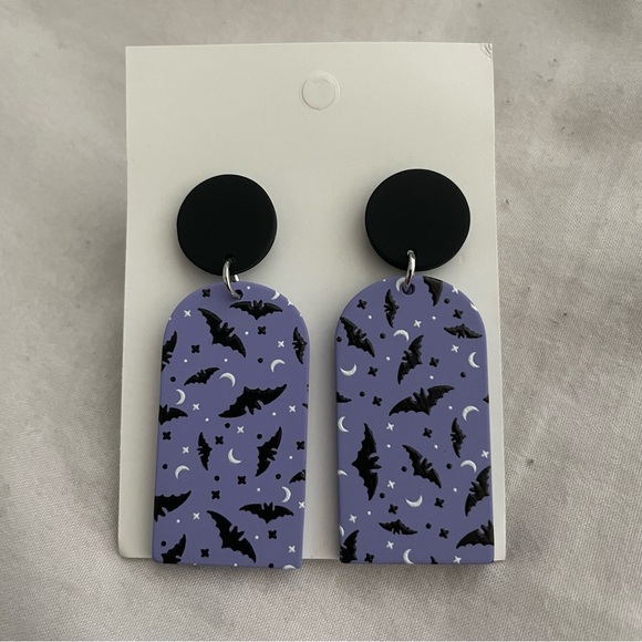 Halloween Bat & Moon Statement Earrings - Picture 1 of 2